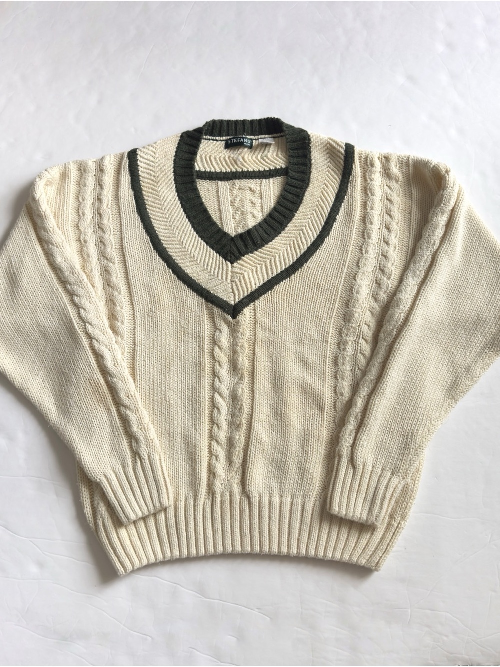 Vintage Stefano Varsity Tennis Sweater Mens Size Large V Neck Preppy Old Money